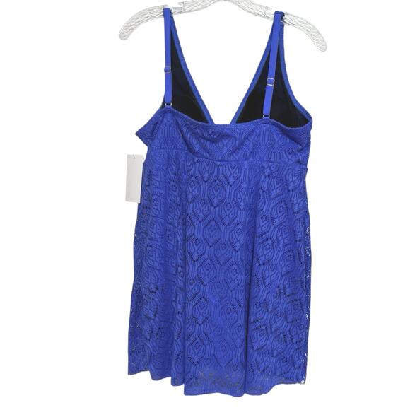 Swimsuits For All Women’s Plus Size 16 Crochet Chevron One Piece Swimdress Blue - Picture 6 of 12